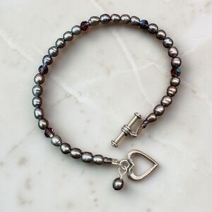 Beautiful Silver Heart Toggle Freshwater Peacock Pearl Bracelet